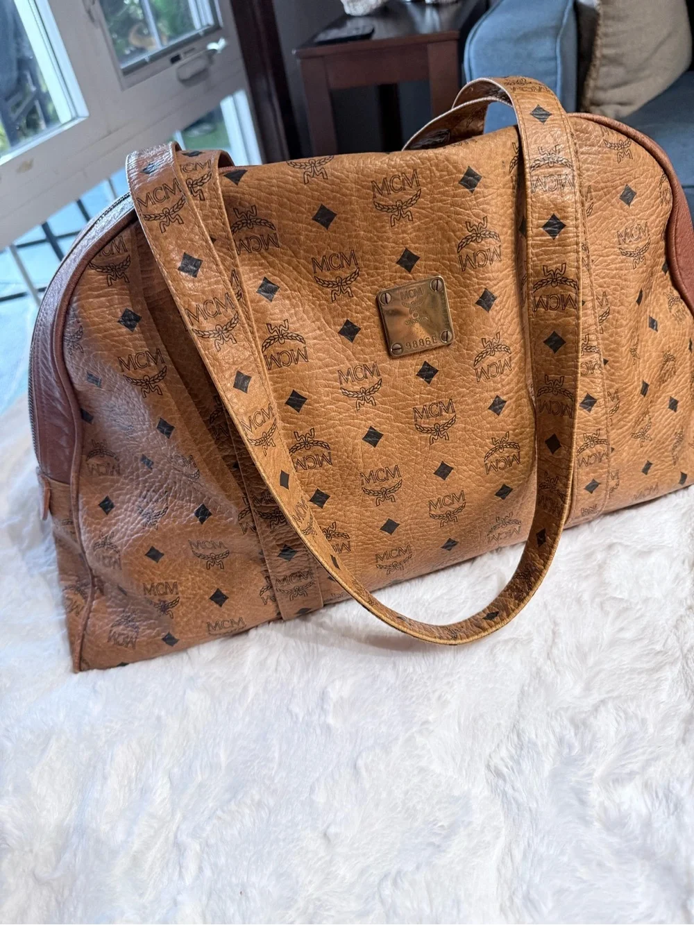 MCM Cognac Visetos Dome Shoulder Bag